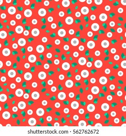 Millefleur small red flower dense seamless pattern. Floral stylized repeating vector ornament.