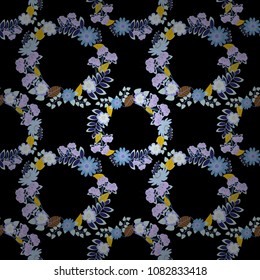 Millefleurs. Liberty style. Simple cute vector pattern in small-scale flowers. Floral seamless violet, brown and blue background for textile, book covers, manufacturing, wallpapers, print, gift wrap.