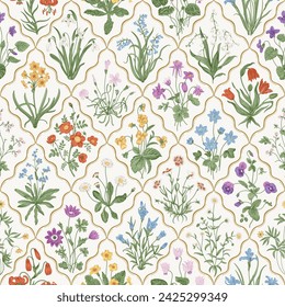 Millefleurs. Seamless pattern. Flowers. Colorful