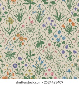 Millefleurs. Seamless pattern. Vintage vector botanical illustration. Retro. NOT AI generated