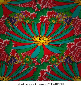 Millefleurs. Simple cute vector pattern in small-scale flowers. Floral seamless red, green and blue background for textile, book covers, manufacturing, wallpapers, print, gift wrap. Liberty style.