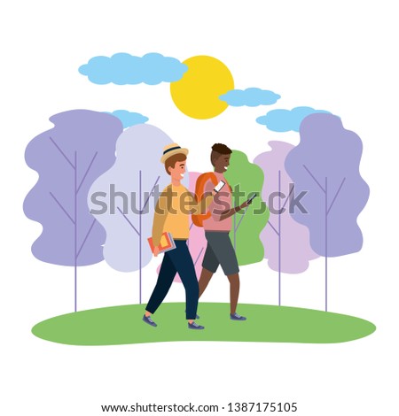 Millenial couple date nature background