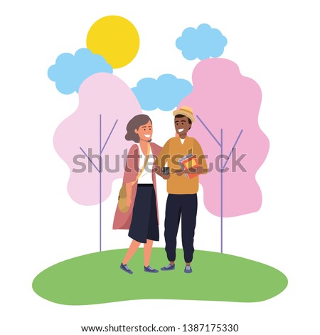 Millenial couple date nature background