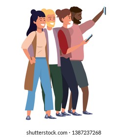 Millenial diverse group taking selfie