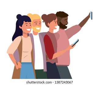 Millenial diverse group taking selfie