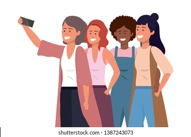 Millenial diverse group taking selfie