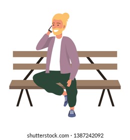 Millenial person stylish outfit bench