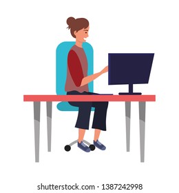 Millenial person stylish outfit sitting in work desk
