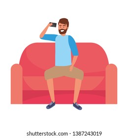 Millenial person stylish outfit sitting in couch