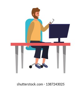 Millenial person stylish outfit sitting in work desk