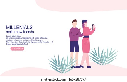 Millennial activity make new friends from social media concept. Millennial business concept illustration