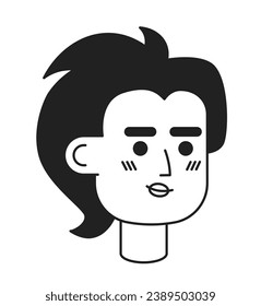 Millennial asian young woman smirk black and white 2D vector avatar illustration. Korean modern female outline cartoon character face isolated. Stylish girl flat user profile image, portrait