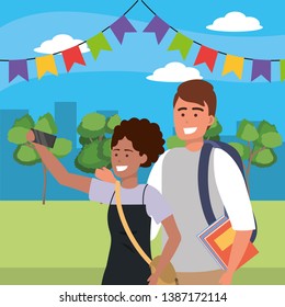 Millennial couple date park background