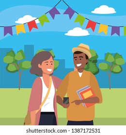 Millennial couple date park background