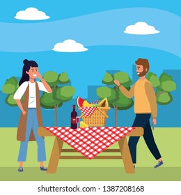 Millennial couple date picnic background