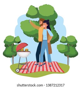 Millennial couple date picnic background