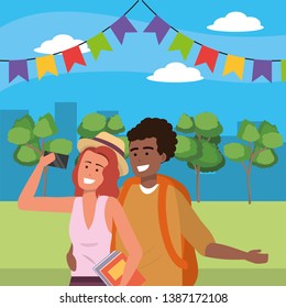 Millennial couple outdoors park background