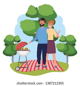 Millennial couple smartphone taking selfie background frame picnic
