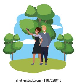 Millennial couple smartphone taking selfie background frame
