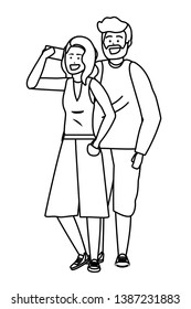 Millennial couple smartphone taking selfie black and white