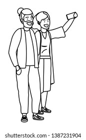 Millennial couple smartphone taking selfie black and white