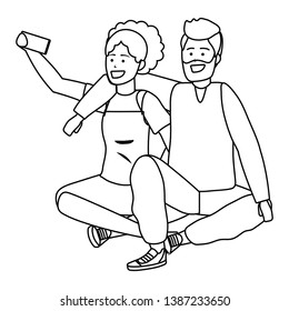 Millennial couple smartphone taking selfie black and white