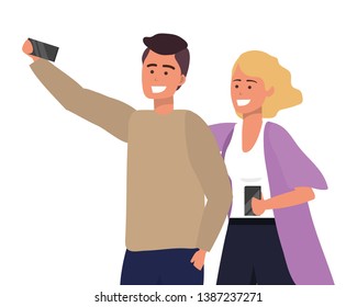 Millennial couple smartphone taking selfie