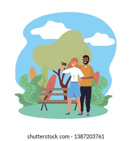 Millennial couple smiling selfie park bench nature splarsh frame