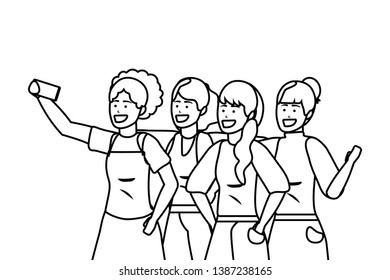 Millennial diverse group taking selfie black and white