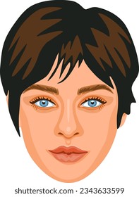 Millennial female portrait with brunette short hair. Detailed avatar of beautiful stylish woman. 