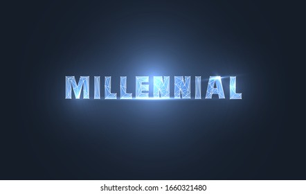Milenios brillantes de baja polilla. Pintura triangular de armazón, palabra blanca brillante arte poligonal. Cartel sociológico Generación Y, diseño de pancartas demográficas