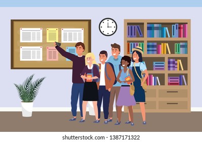 Millennial group on study room background
