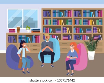 Millennial group on study room background