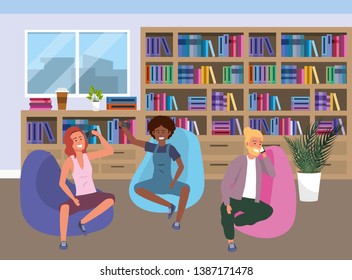 Millennial group on study room background