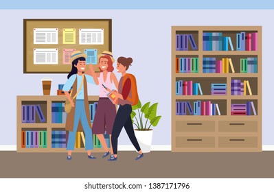Millennial group on study room background