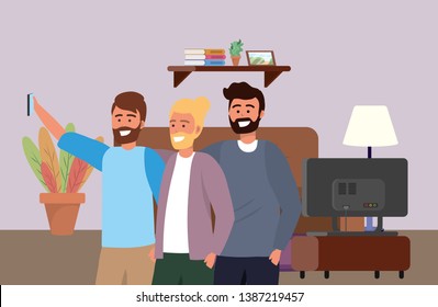 Millennial group smartphone taking selfie background