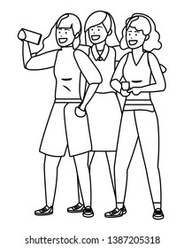 Millennial group taking selfie black and white