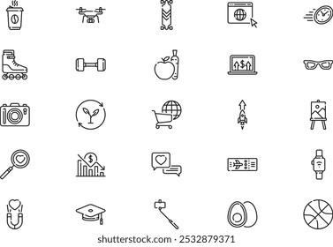 Millennial icons collection is a vector illustration with editable stroke.