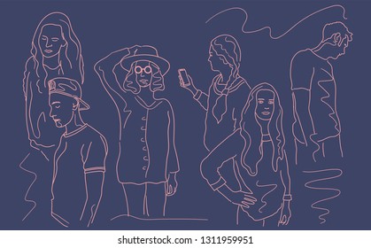 Millennial line hand drawn vector illustration