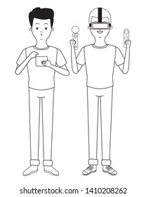 Millennial people tech and game party meeting using vr headset using smartphone