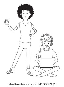 Millennial people tech and game party meeting using smartphone laptop user