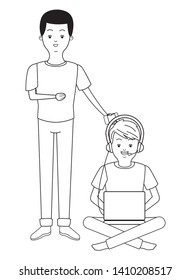 Millennial people tech and game party meeting using smartphone laptop user