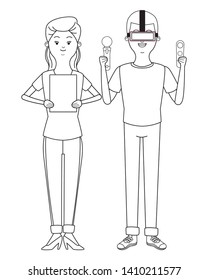 Millennial people tech and game party meeting using vr headset tablet user