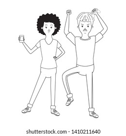 Millennial people tech and game party meeting using smartphone and holding controller