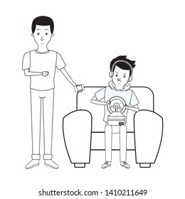 Millennial people tech and game party meeting guy playing sitting on couch
