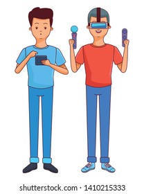 Millennial people tech and game party meeting using vr headset using smartphone