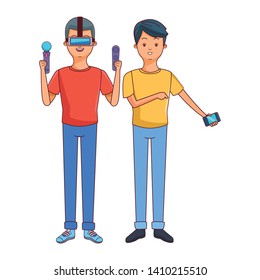 Millennial people tech and game party meeting using vr headset using smartphone