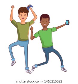 Millennial people tech and game party meeting using smartphone
