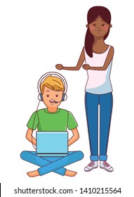Millennial people tech and game party meeting laptop user
