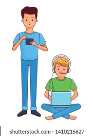 Millennial people tech and game party meeting using smartphone laptop user